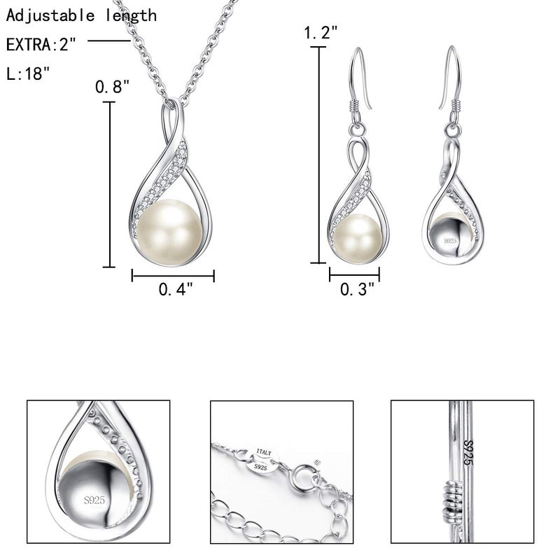 EleQueen 925 Sterling Silver CZ Freshwater Cultured Pearls Bridal Pendant Necklace Earrings Wedding Jewelry Sets, Valentine's Mother's Day Christmas Gift for Mom - Image 4